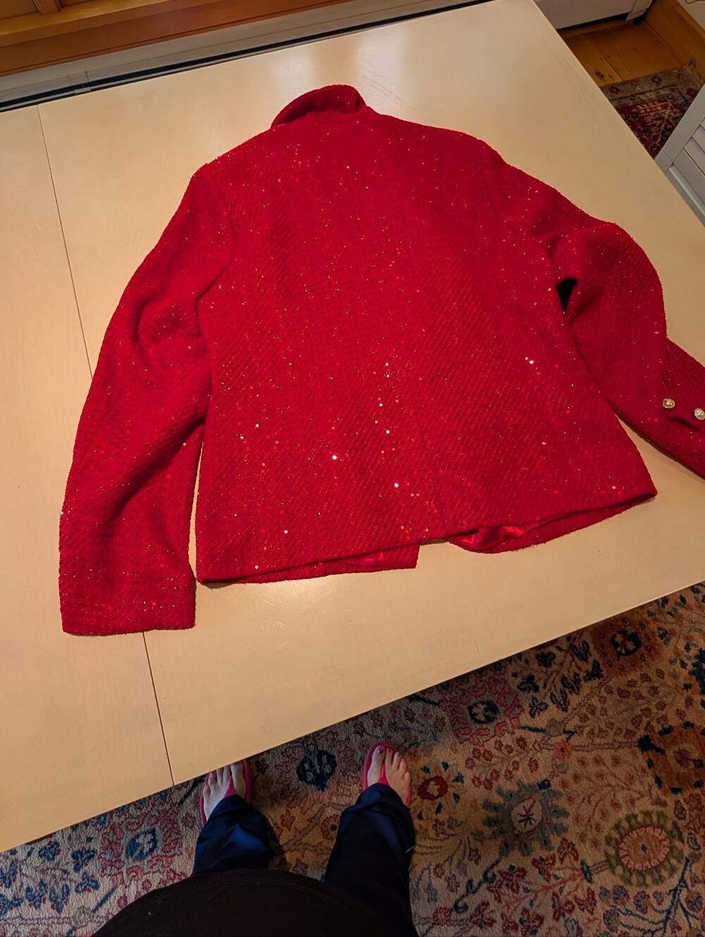 NWT Power Red 🍒 Andree Special Occasion Red Sequin Tweed Double-Breasted Blazer - Picture 11 of 12